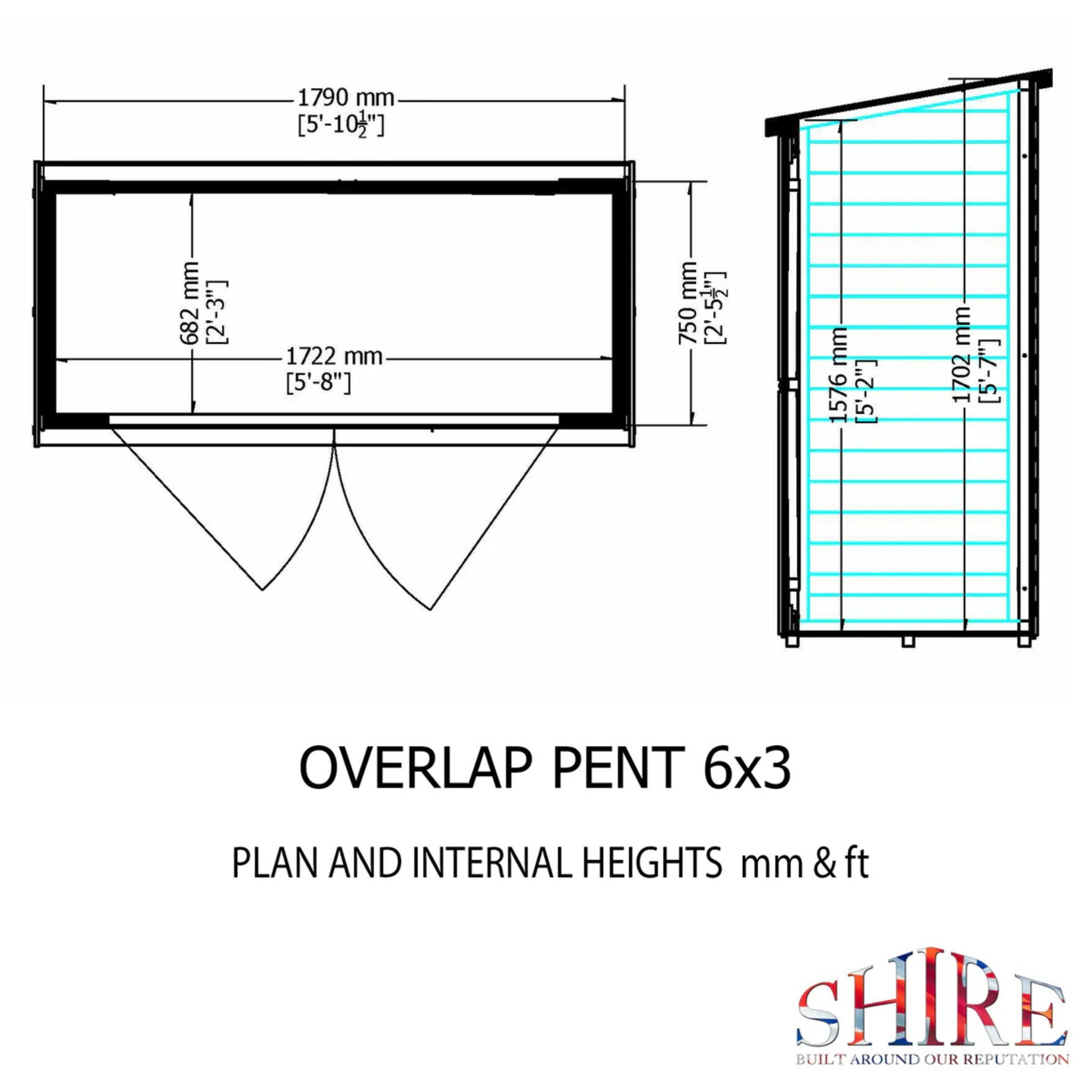 Shire Pressure Treated Overlap Range Pent Double Door 6x3 Garden Life Stores