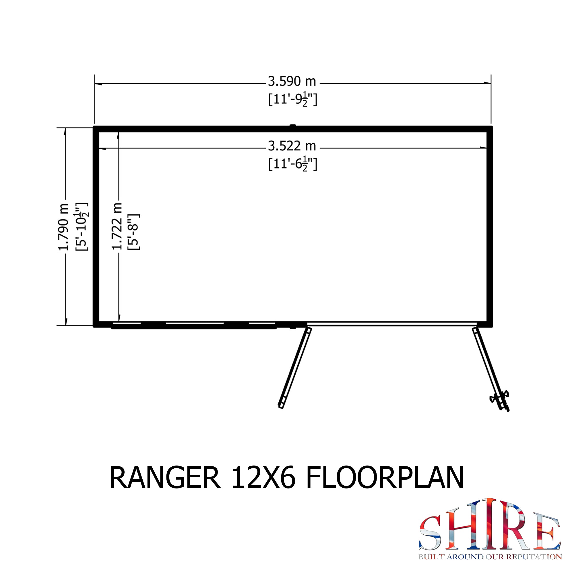 Shire Ranger Double Door Pent Shed 12x6