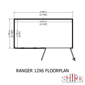 Shire Ranger Double Door Pent Shed 12x6