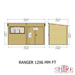 Shire Ranger Double Door Pent Shed 12x6