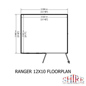 Shire Ranger Double Door Pent Shed 12x10