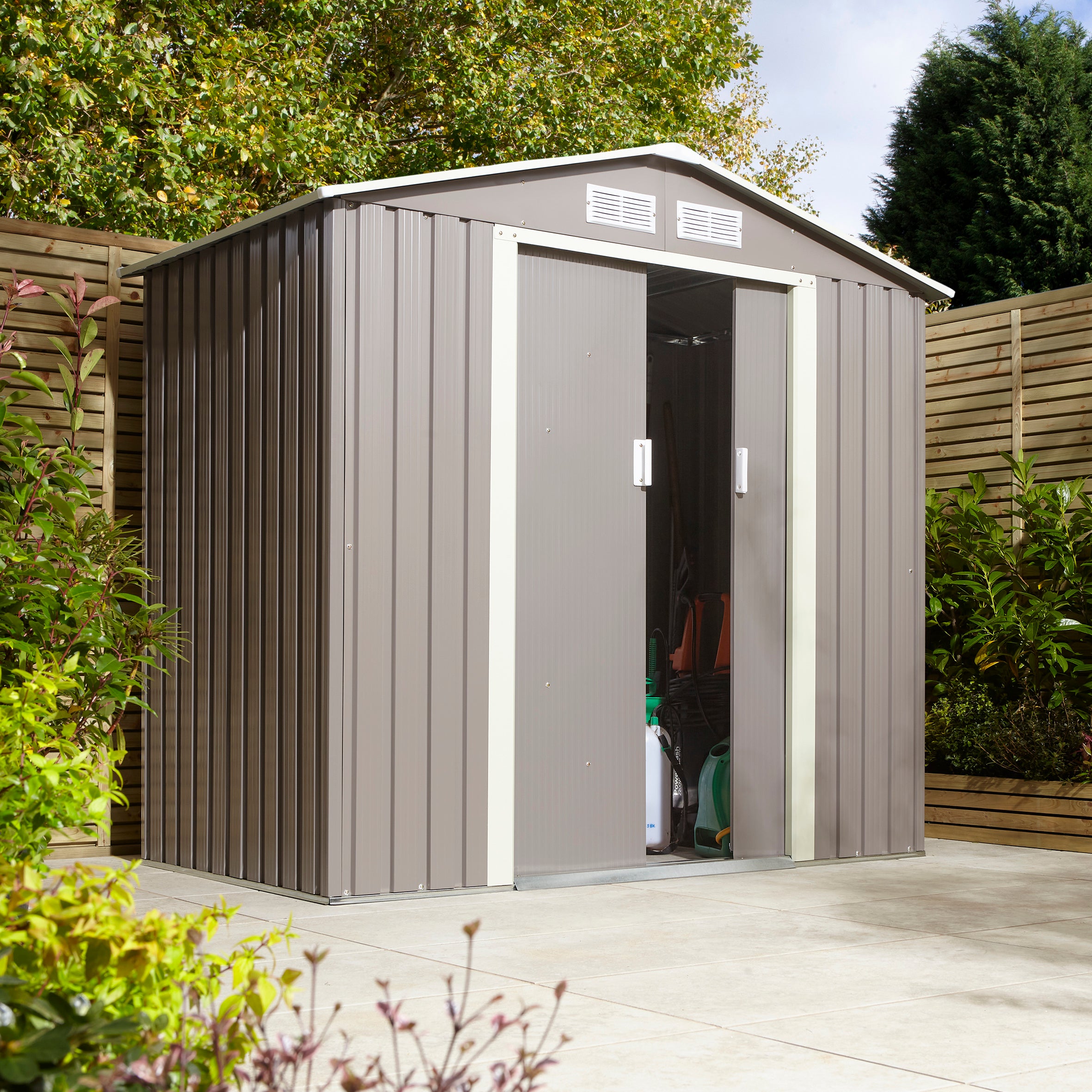 Rowlinson 6×4 Trentvale Metal Apex Shed – Light Grey