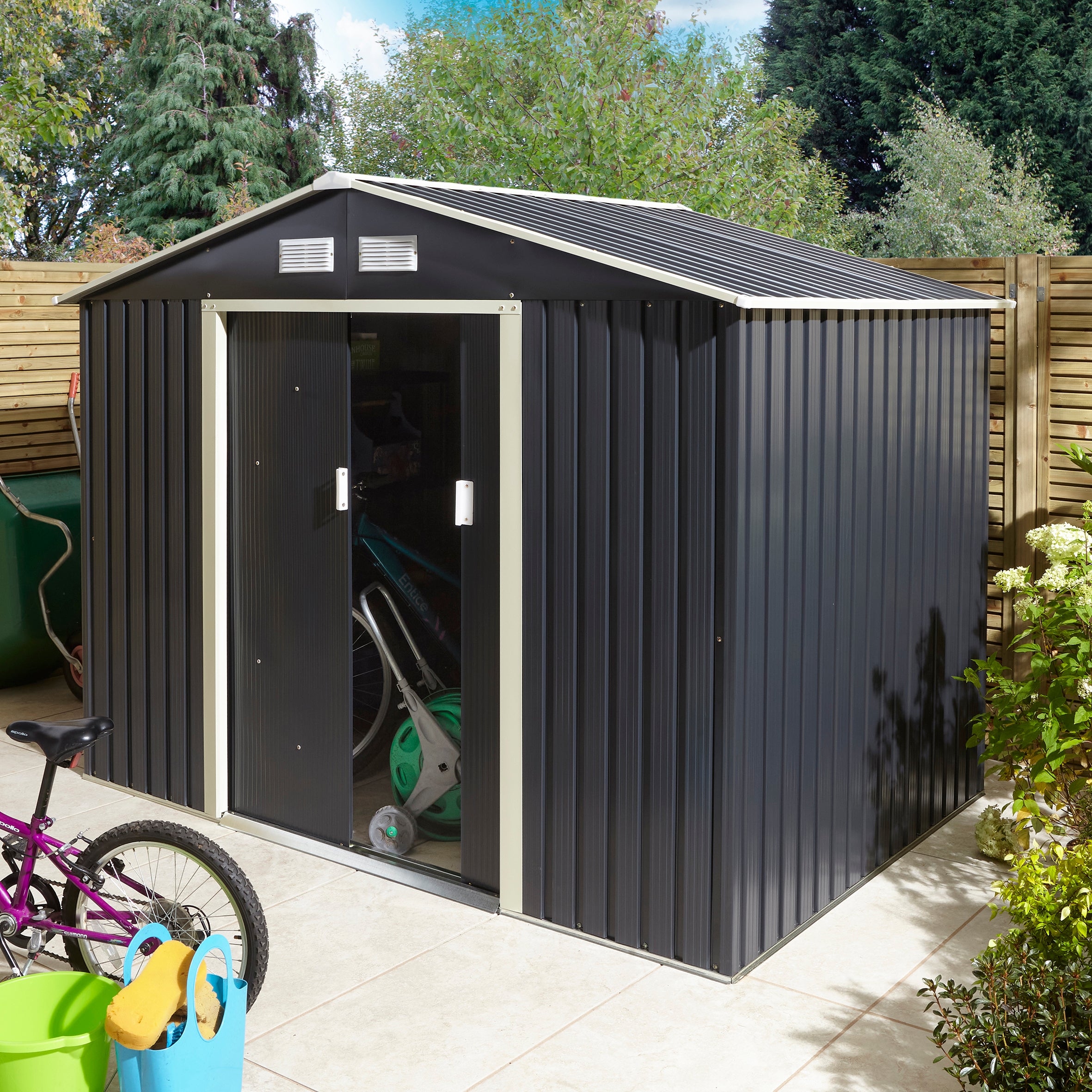 Rowlinson 8×6 Trentvale Metal Apex Shed – Dark Grey