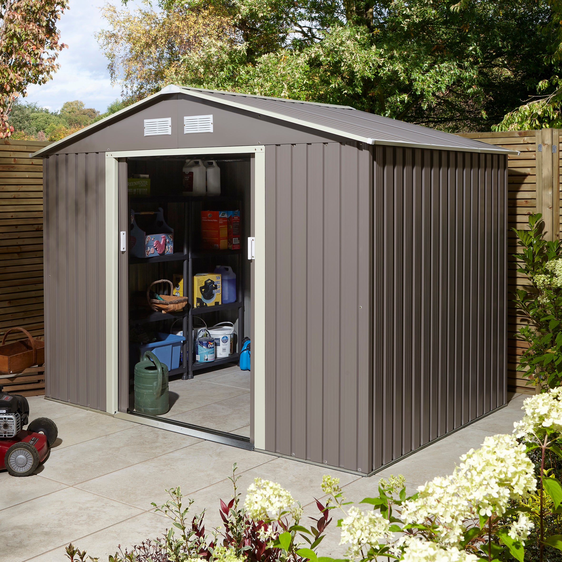 Rowlinson 8×6 Trentvale Metal Apex Shed – Light Grey