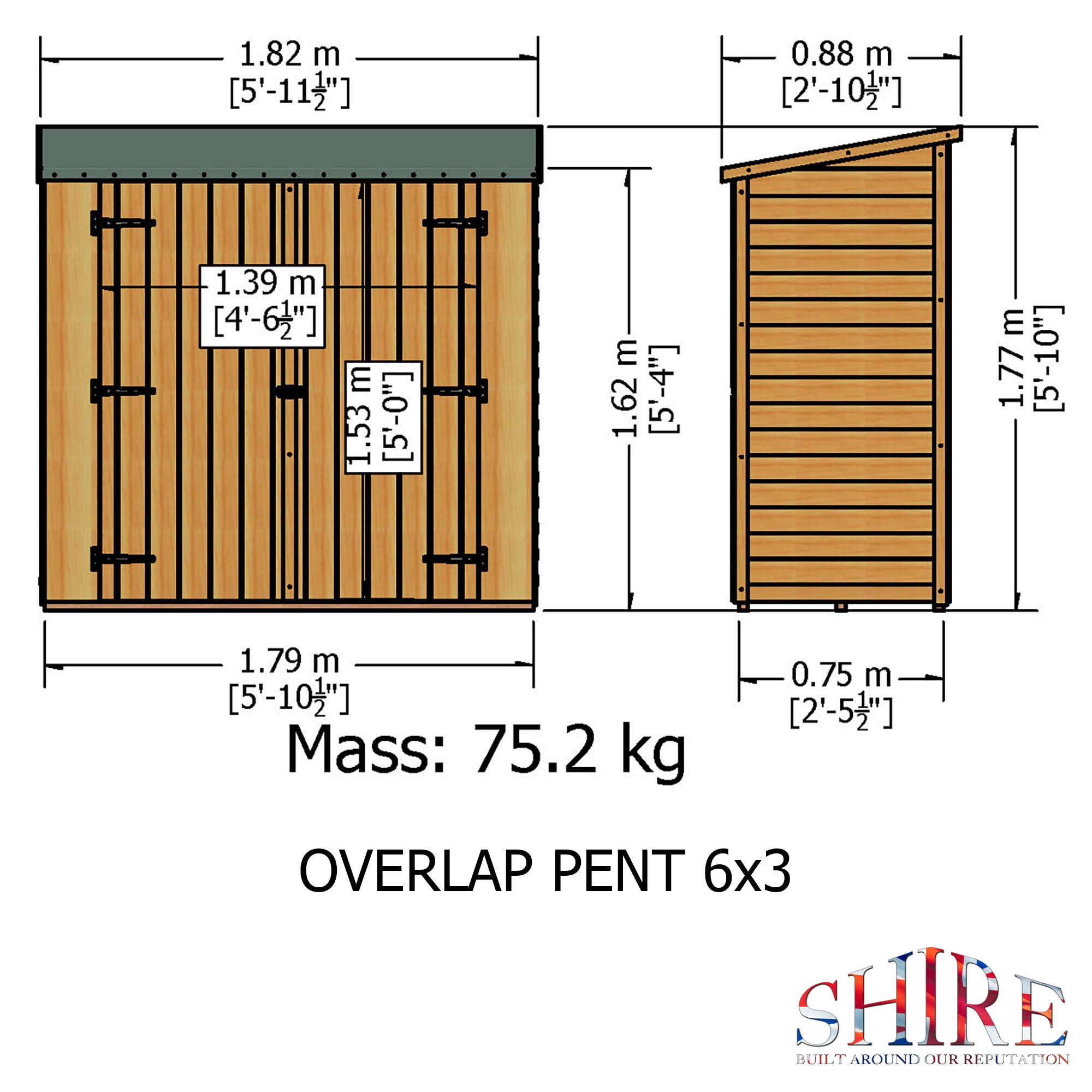 Shire Pressure Treated Overlap Range Pent Double Door 6x3 - Garden Life Stores. 