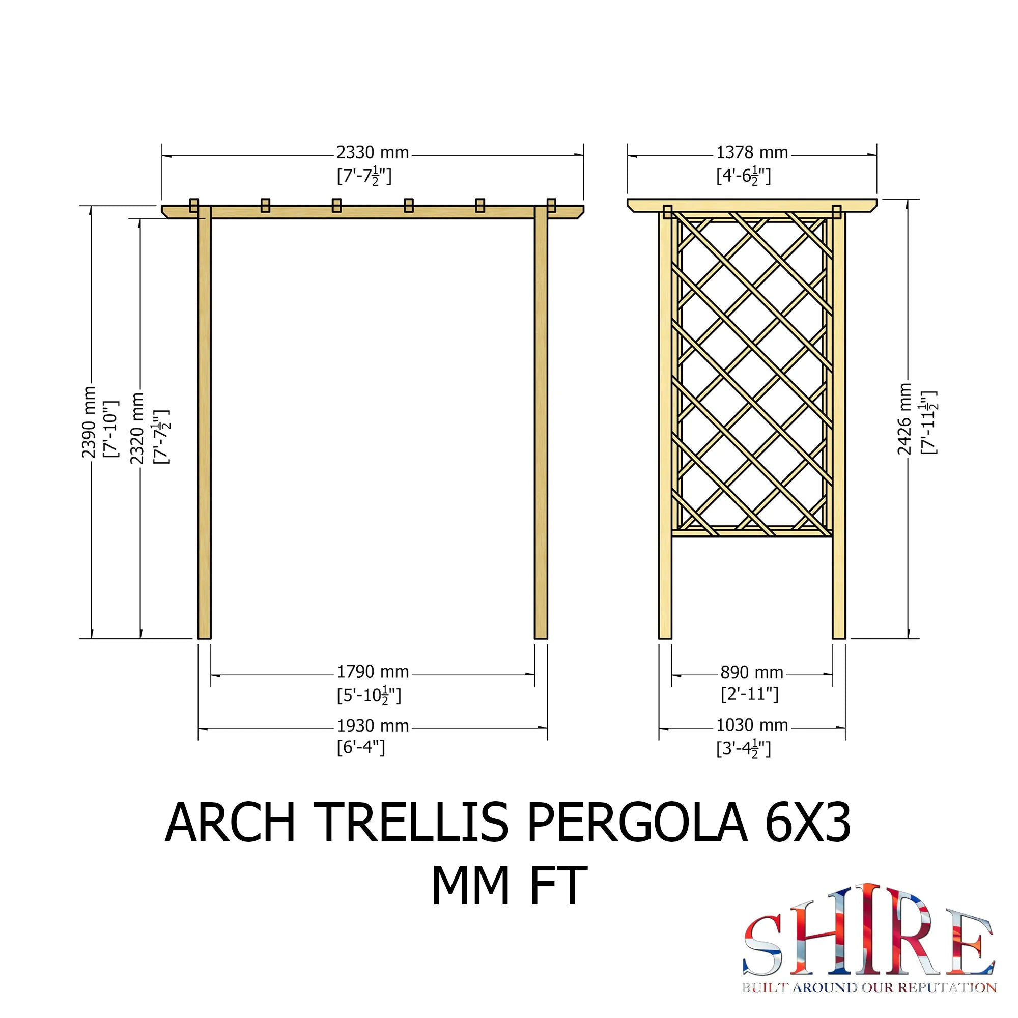 SHIRE ARCH TRELLIS PRESSURE TREATED PERGOLA 6x3