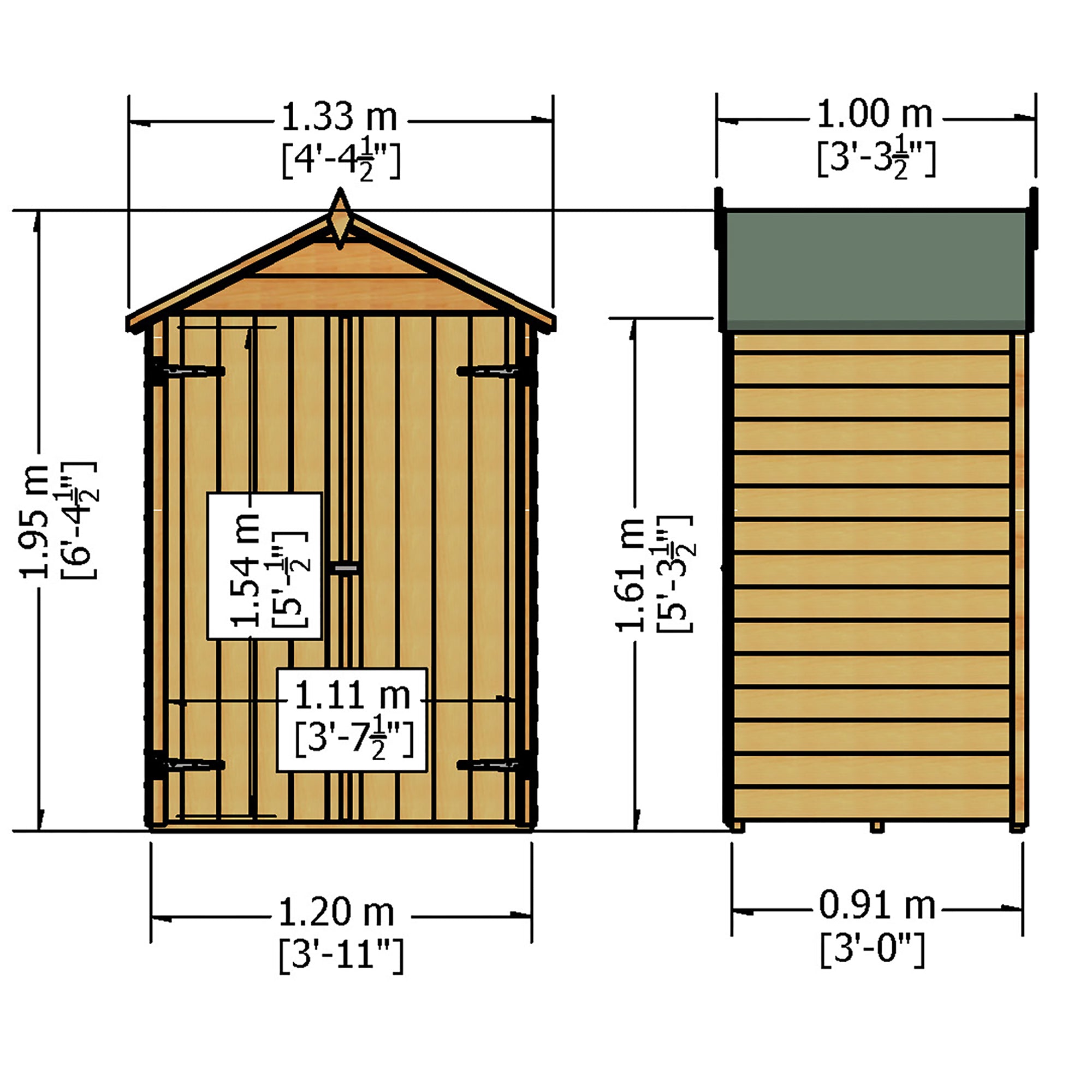 Shire Overlap Dipped Wooden Garden Shed Double Door with Shelves 4x3 - Garden Life Stores. 