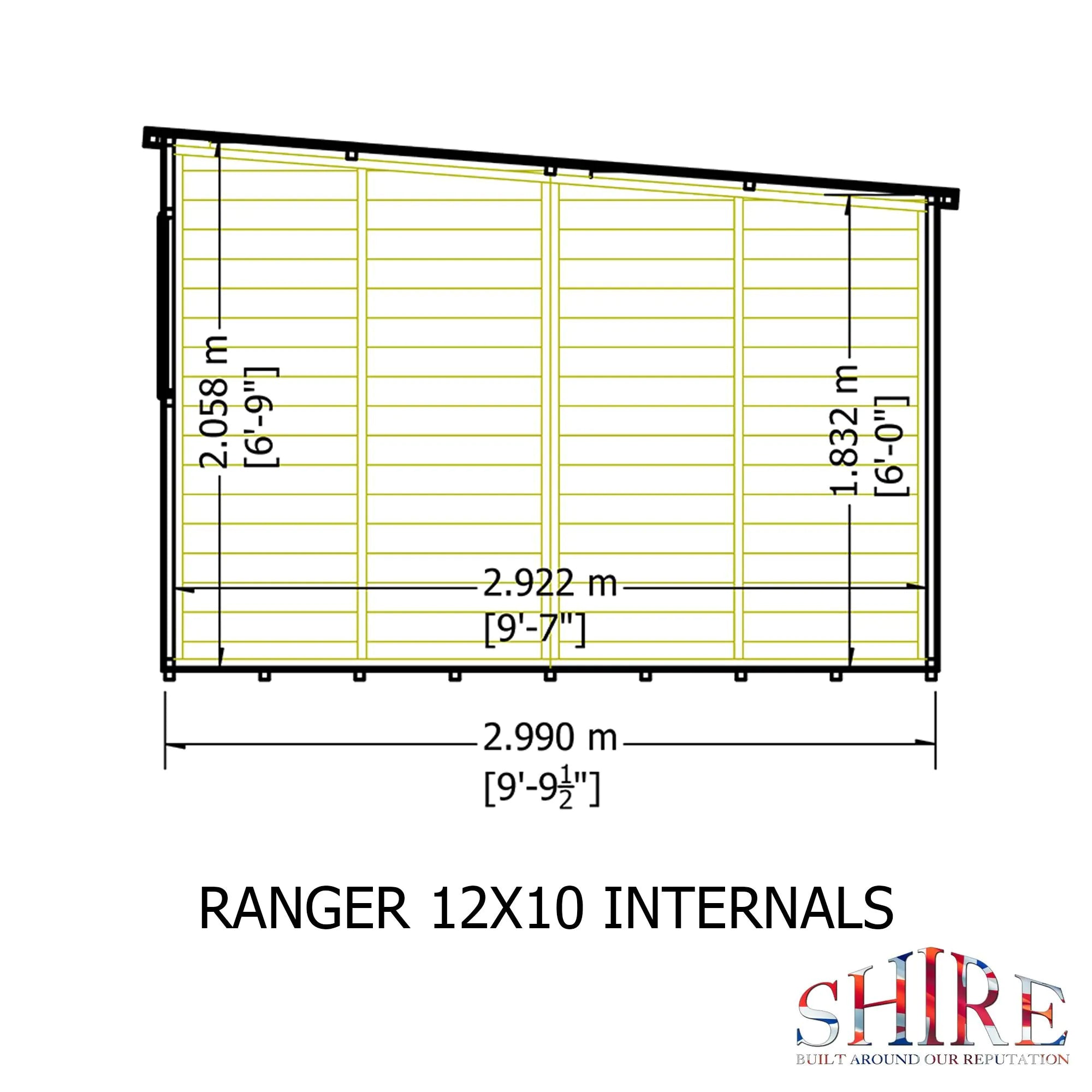 Shire Ranger Double Door Pent Shed 12x10