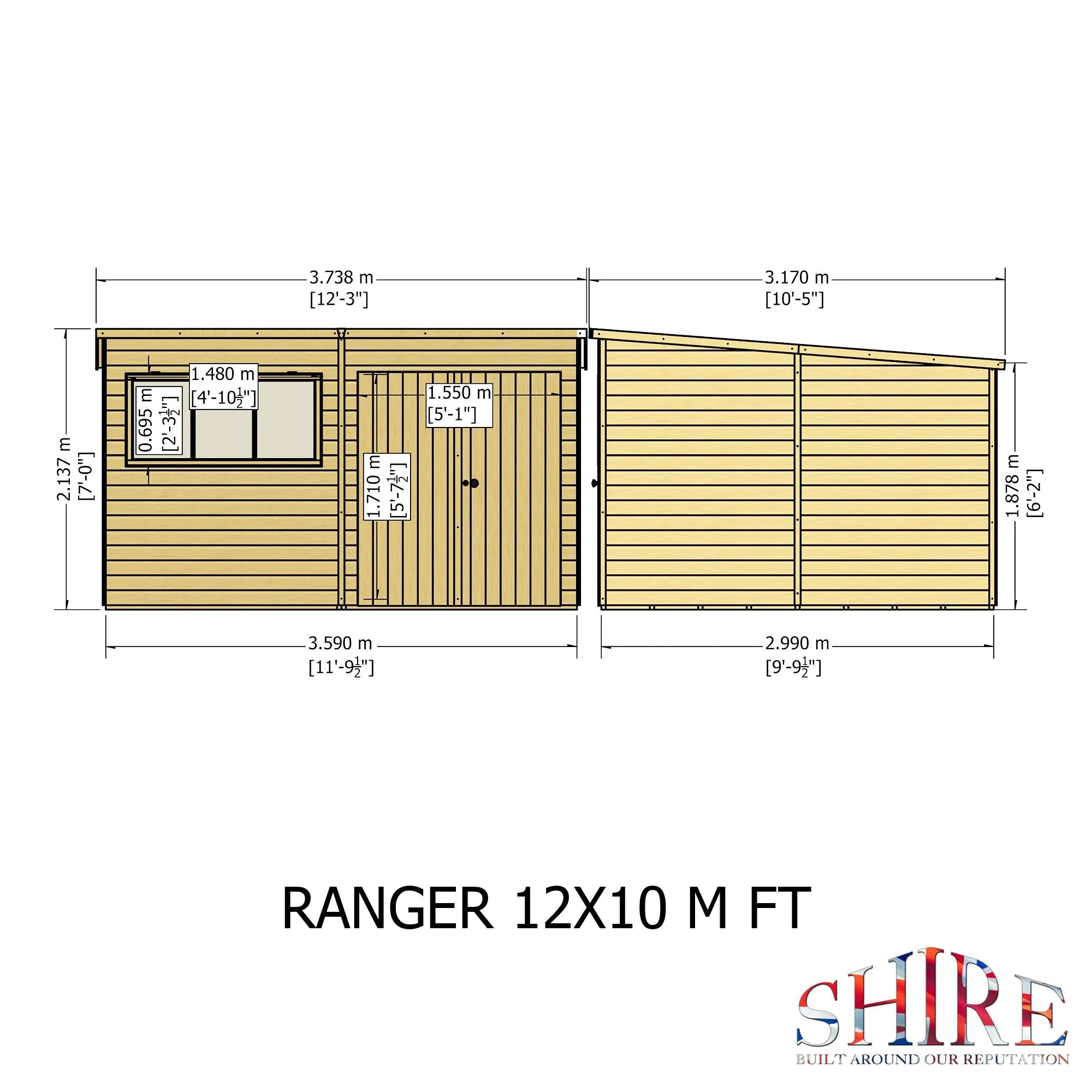 Shire Ranger Double Door Pent Shed 12x10