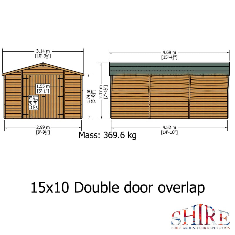 Shire Overlap Dipped Wooden Double Door with Optional Windows 10 x 15 - Garden Life Stores. 