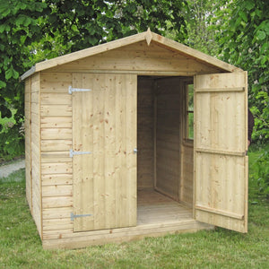 Shire Alderney Wooden Pressure Treated Shiplap Shed Single Door 7 x 7 - Garden Life Stores. 