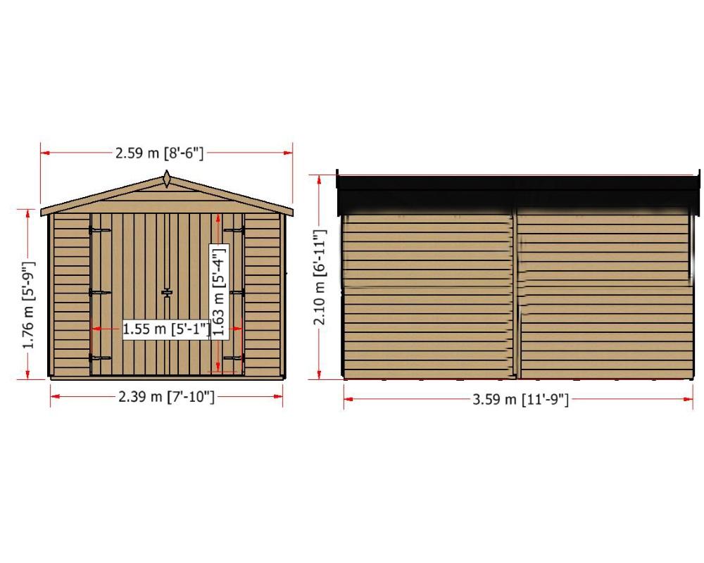 Shire Overlap Dipped Wooden Double Door with Optional Windows 12 x 8 - Garden Life Stores. 